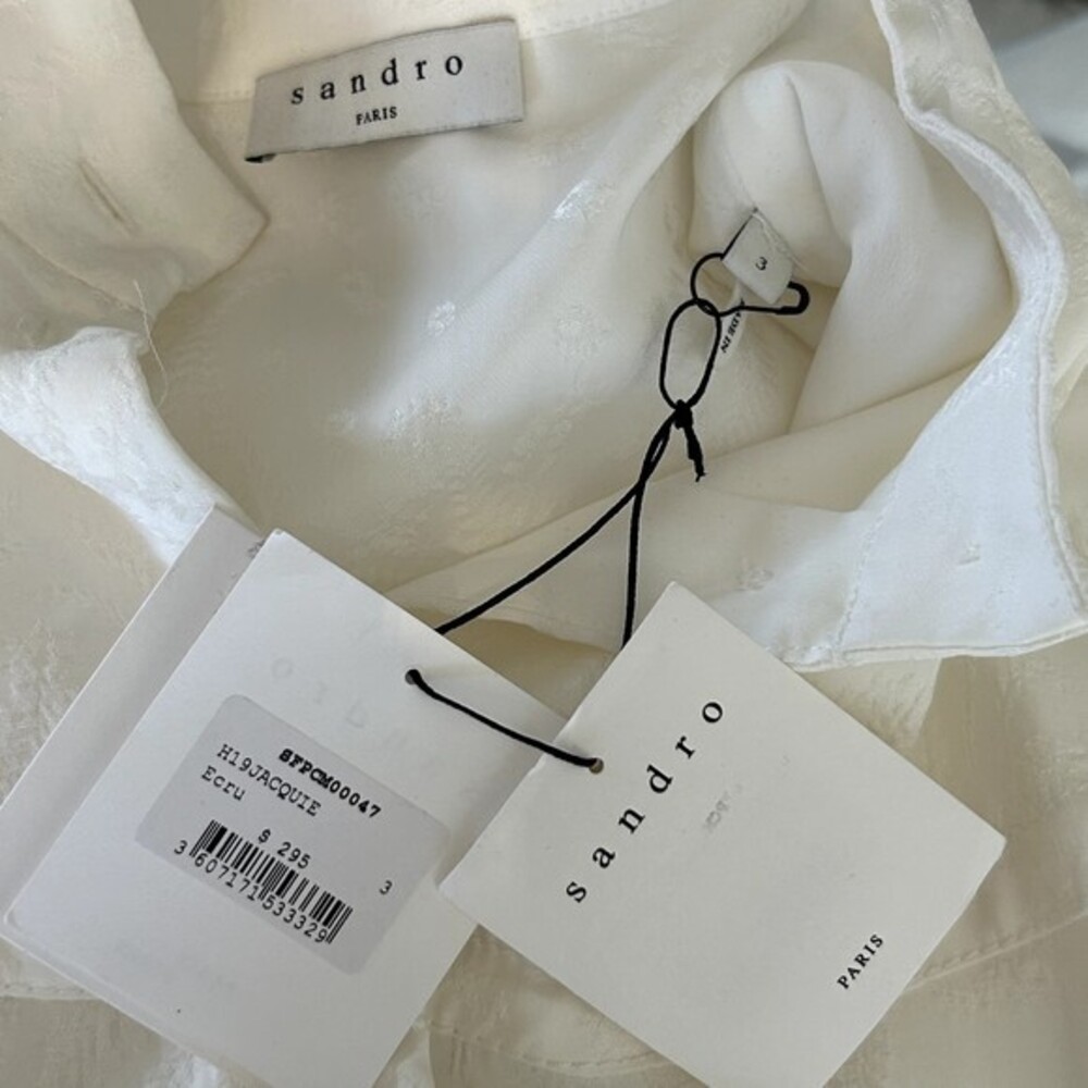 SANDRO Jacquie Long Sleeve Jacquard Blouse Ecru Off White Top Size 3 Lg ($295) - Picture 9 of 10